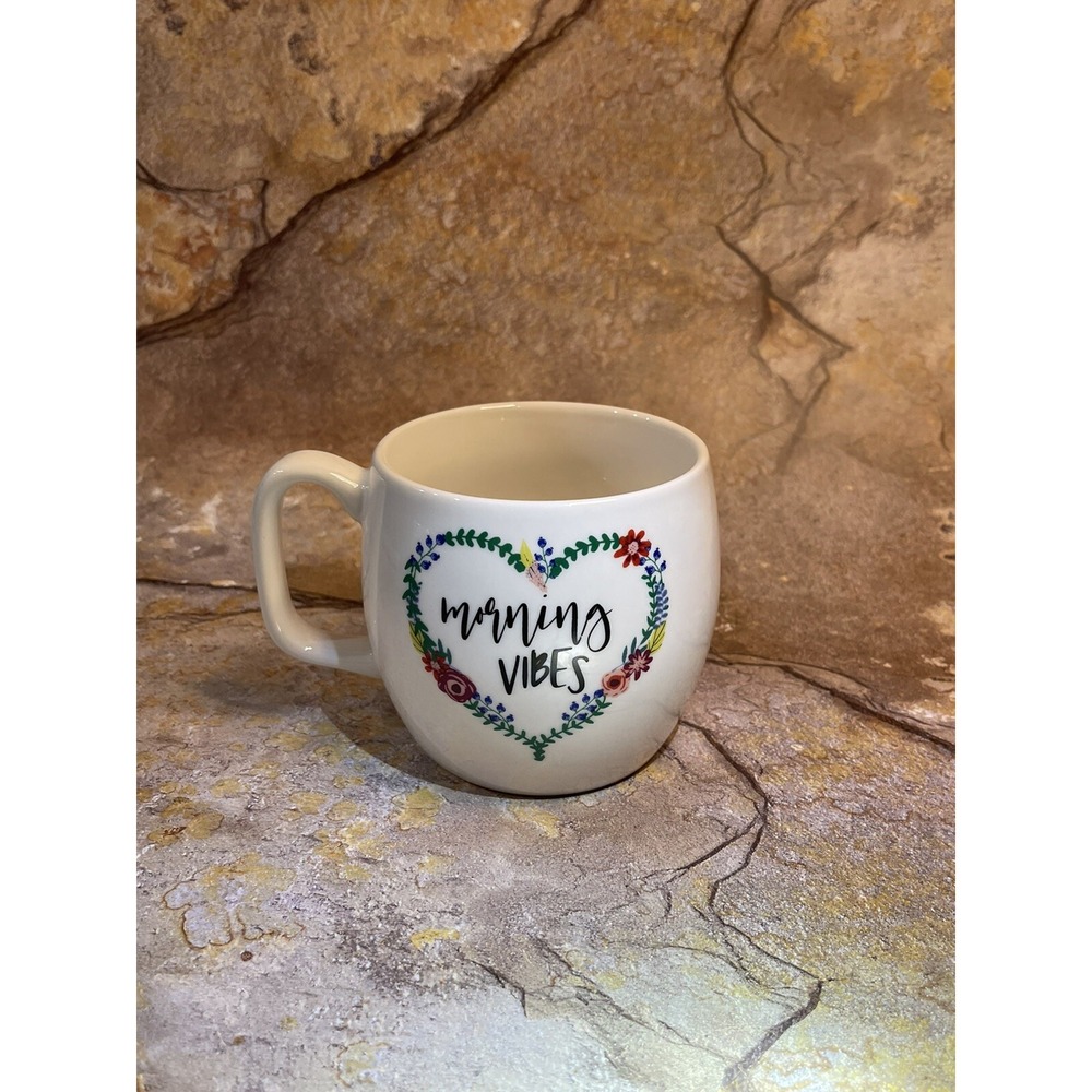 16 Oz Mug Opal House 'Morning Vibes' In Heart w Flowers Ceramic Coffee Tea Cup